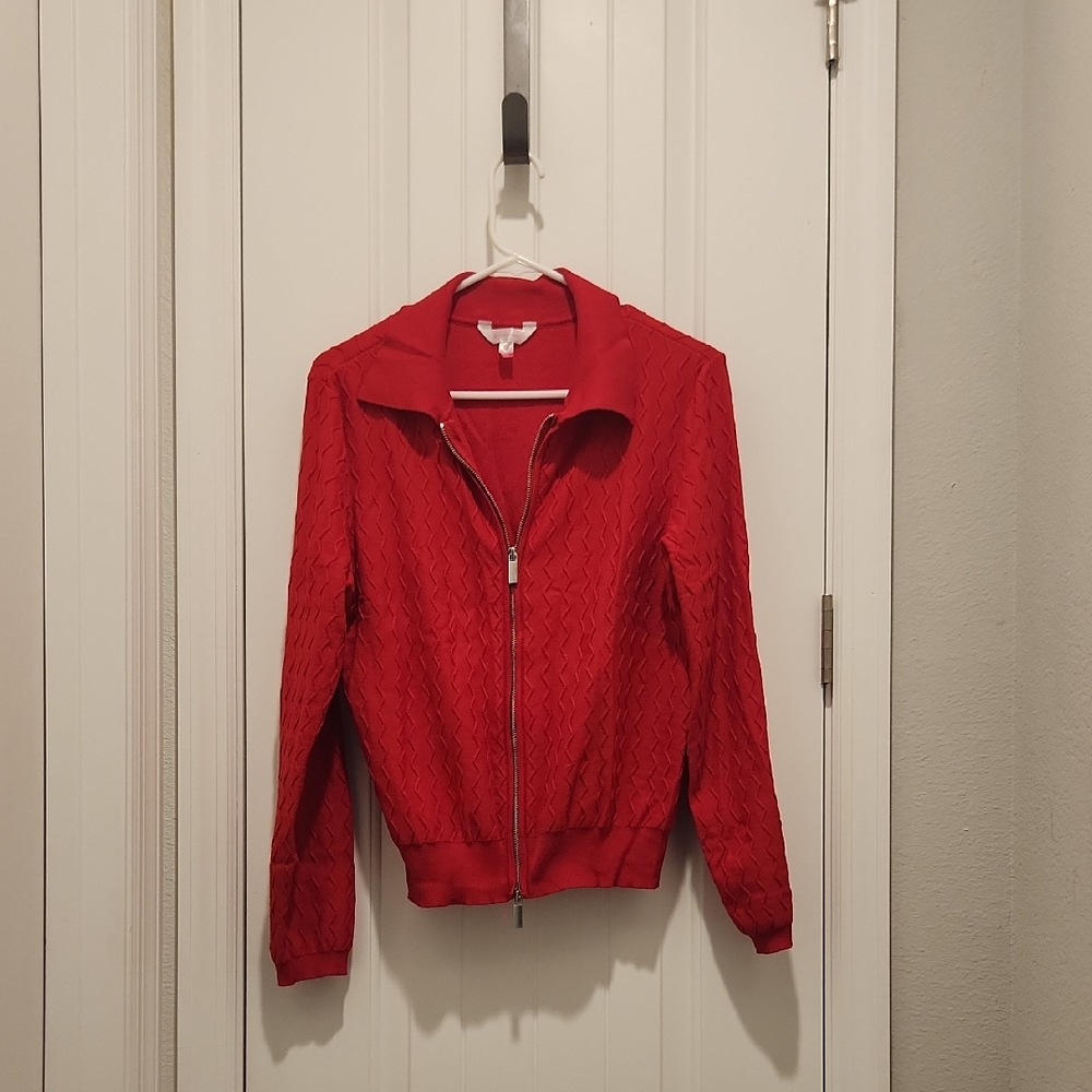 No Boundaries Red Bomber Jacket with Zipper Closure